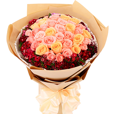 <b>忘情巴黎&粉色、香檳色玫瑰x33枝</b>